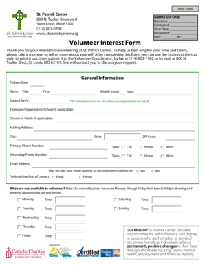 Volunteer Interest Form - St Patrick Center - stpatrickcenter