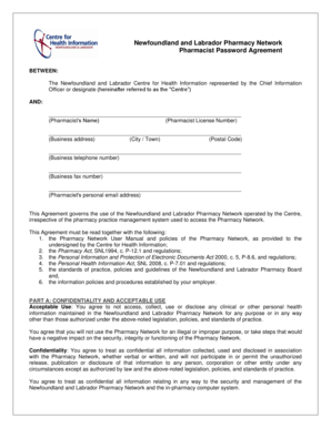 Newfoundland and Labrador Pharmacist Password Agreement