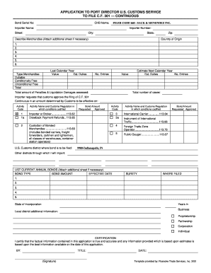 Application to Port Director US Customs Service