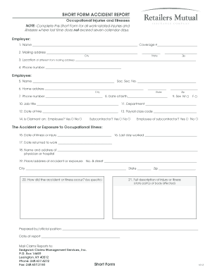 Short Form Accident Report