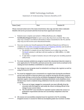 Veterans Benefits Statement of Understanding