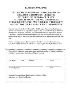 Notification to Parents of Directory Information Release