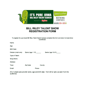Bill Riley Talent Show Registration Form