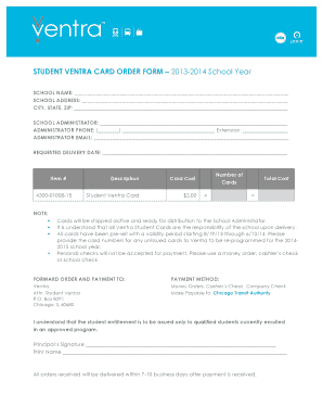 Student Ventra Card Order Form