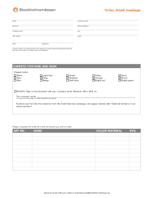 Small Meetings Stand Order Form