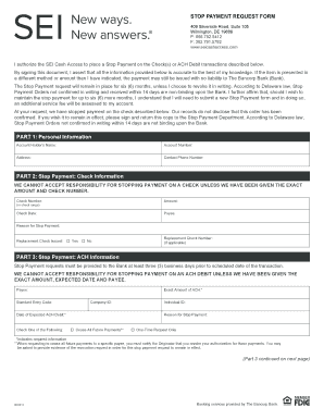 Stop Payment Request Form