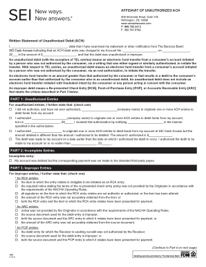 Affidavit of Unauthorized ACH