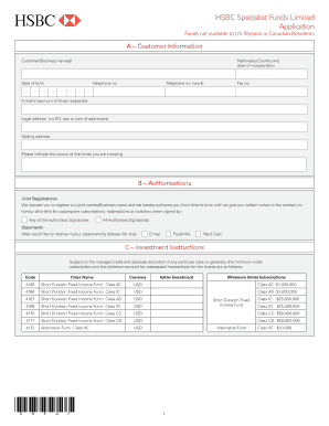 HSBC Specialist Funds Application Form