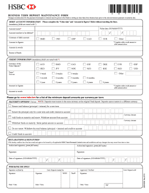 HSBC Business Term Deposit Maintenance Form