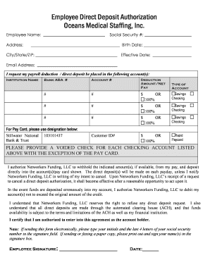 Employee Direct Deposit Authorization Form