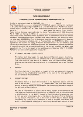 Purchase Agreement for Equipment Materials