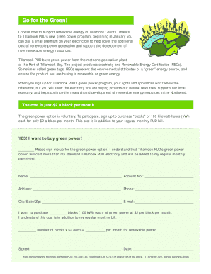 Tillamook PUD Green Power Program Signup Form
