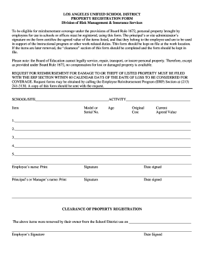 Los Angeles Unified School District Property Registration Form