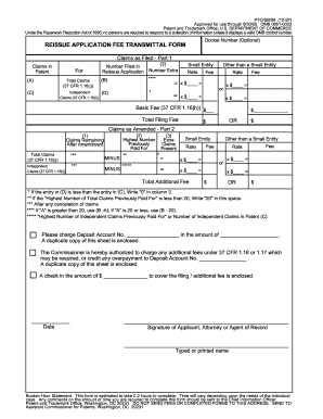 Reissue Application Fee Transmittal Form