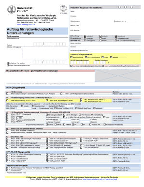 Auftragsform für retrovirologische Untersuchungen