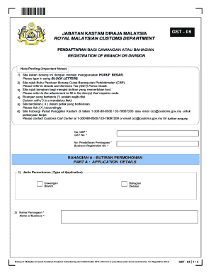Malaysia GST Branch Registration Form