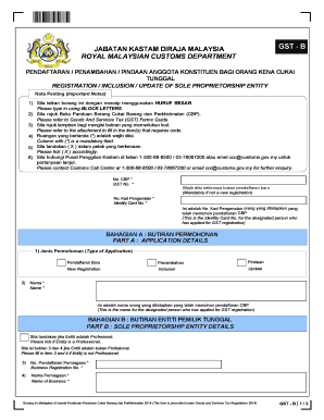 Malaysia GST Registration Form for Sole Proprietorship