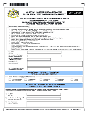 Malaysia GST Approved Toll Manufacturer Form