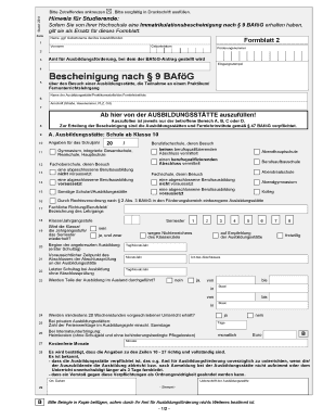 Bescheinigung nach § 9 BAföG