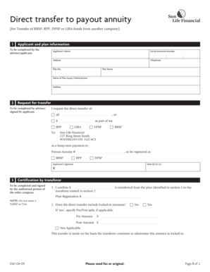 Direct Transfer to Payout Annuity Form