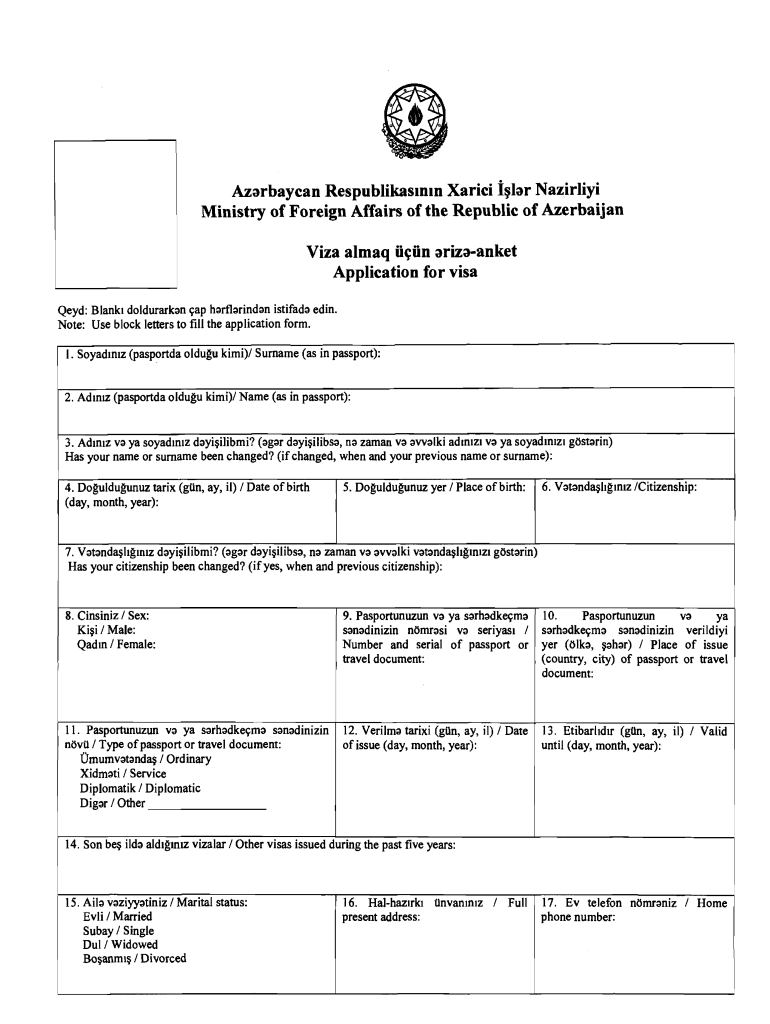 Azerbaijan Visa Application Form Pdf Download Fill Online Printable Fillable Blank PdfFiller