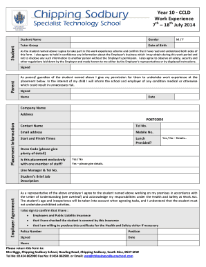 Work Experience Placement Agreement