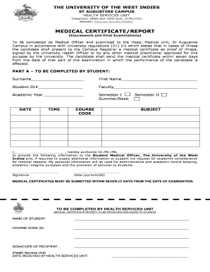 University Medical Certificate for Exams