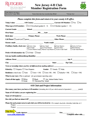 New Jersey 4-H Club Member Registration Form