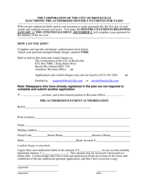 City of Brockville Tax Pre-Authorized Payment Form