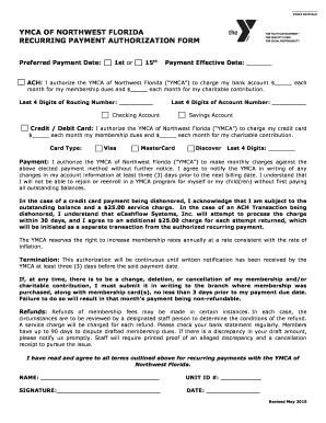 YMCA Recurring Payment Authorization Form