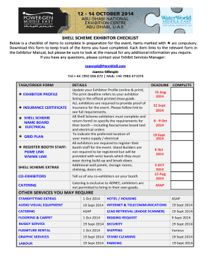 Shell scheme exhibitor checklist other services you may require