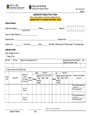 Application for Change of Class / Section
