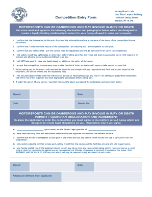 Motorsport Competition Entry Form