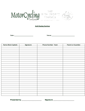 Anti Doping Seminar Sign in Form - Motor Cycling Ireland