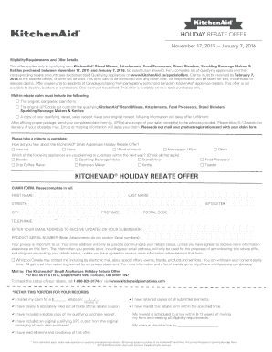KitchenAid Holiday Rebate Offer Form