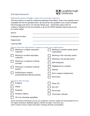 UK Higher Education Exit Questionnaire