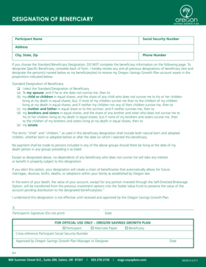 Oregon Savings Growth Plan Beneficiary Designation Form