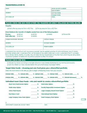 Oregon Savings Growth Plan Transfer/Rollover Form