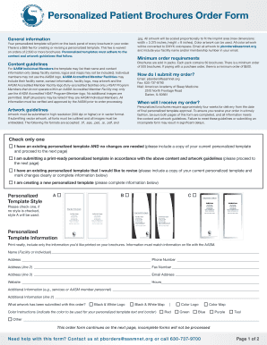 Personalized Patient Brochures Order Form