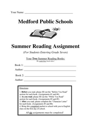 Summer Reading Assignment for Grade Seven