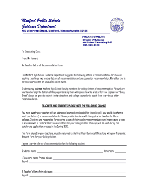 Teacher Letter of Recommendation Form