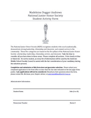 National Junior Honor Society Student Activity Form