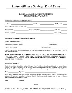 Labor Alliance Savings Trust Fund Enrollment Application