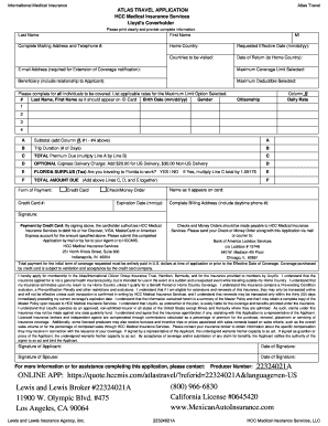 Atlas Travel Insurance Application Form