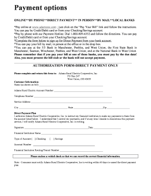 Adams Rural Electric Cooperative Direct Payment Form