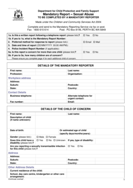 Mandatory Report – Sexual Abuse Form