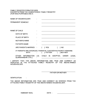 Family Register Form for WEG