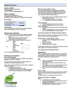 XS Baggage Shipping Checklist