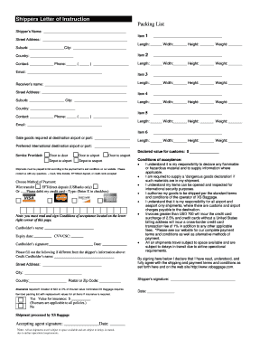 Shippers Letter of Instruction