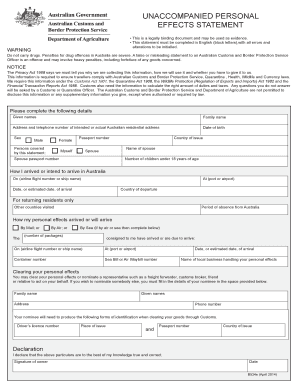 Unaccompanied Personal Effects Statement